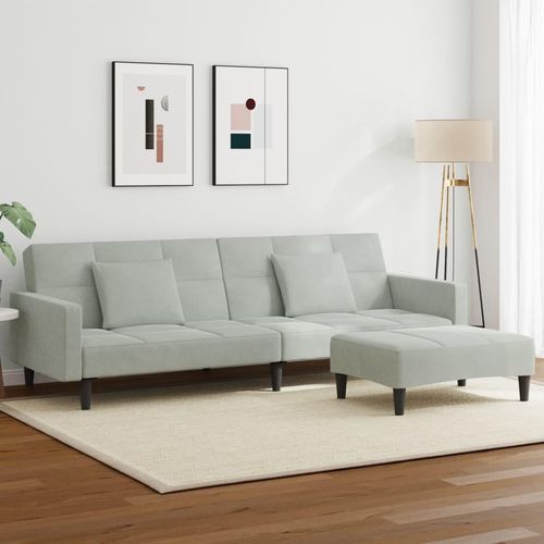 Schlafsofa 2-Sitzer mit Fußhocker Hellgrau Samt