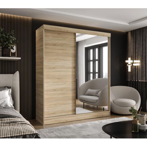 CASPIAN 24 Kleiderschrank mit Spiegel, vier Schubladen Schrank Eiche Sonoma - 120x205 CM