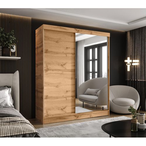 CASPIAN 24 Kleiderschrank mit Spiegel, vier Schubladen Schrank Eiche Wotan - 170x205 CM