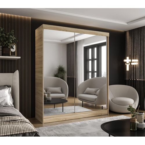 CASPIAN 24 Garderobenschrank mit Spiegel zwei Schubladen Schrank Eiche Sonoma - 110x205 CM
