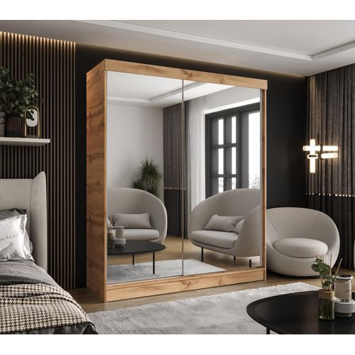 CASPIAN 24 Kleiderschrank mit Spiegel, vier Schubladen Schrank Eiche Wotan - 150x205 CM