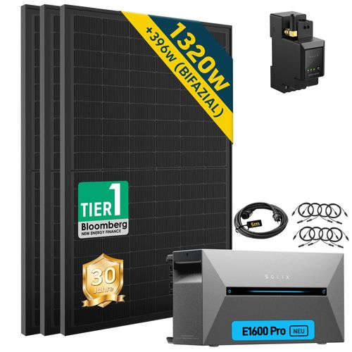 Balkonkraftwerk mit Speicher Anker Solix Solarbank 2 E1600 PRO 1350W450W*3