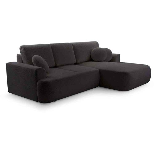 BEAUTYSOFA Ecksofa mit Schlaffunktion VENTO, Ottomane Rechts, L-Form, Farbe: Schwarz (Coral60)