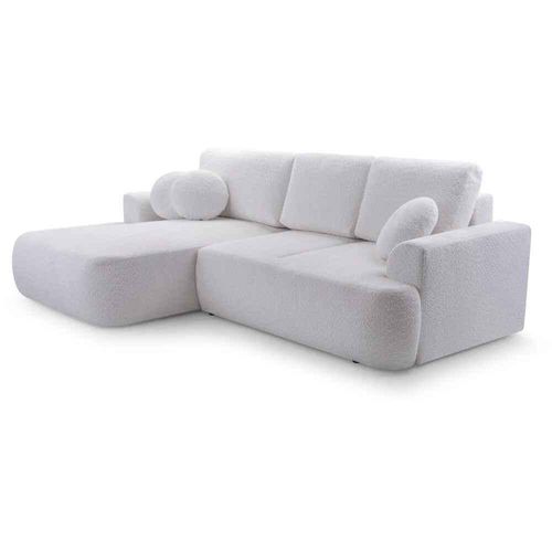 BEAUTYSOFA Ecksofa mit Schlaffunktion VENTO, Ottomane Links, L-Form, Farbe: Weiß (Coral70)