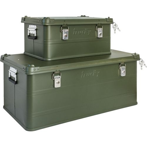 Set 2x Aluminium Box mit Deckel Grün Alu Kiste Box 50 + 140 L Alukiste Transportbox Metallbox Alu Aufbewahrungsbox Boxen Abschliessbar Metallkiste Trucky