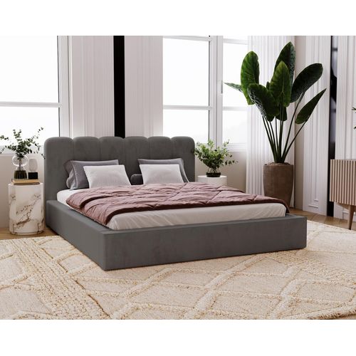 Diana Doppelbett 160x200 - Velvet, Samtstoff, Doppelbett mit Bettkasten, Lattenrost - Polsterbett Dunkelgrau (Amor Velvet 4321)