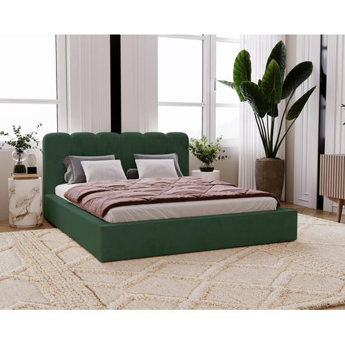 Diana Doppelbett 200x200 - Velvet, Samtstoff, Doppelbett mit Bettkasten, Lattenrost - Polsterbett Grün (Amor Velvet 4311)