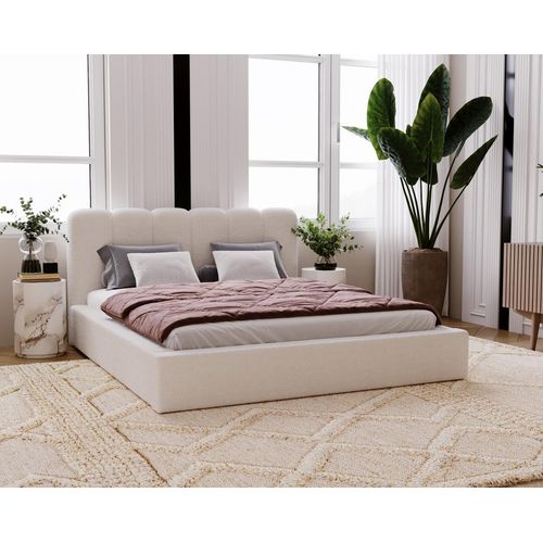 Diana Polsterbett 180x200 Boucle, Doppelbett mit Bettkasten, Lattenrost, Kopfteil - Polsterbett Creme (Anthology 1)