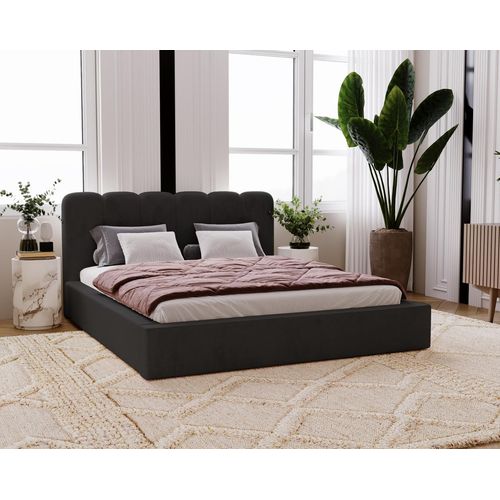 Diana Doppelbett 180x200 - Velvet, Samtstoff, Doppelbett mit Bettkasten, Lattenrost - Polsterbett Schwarz (Amor Velvet 4322)