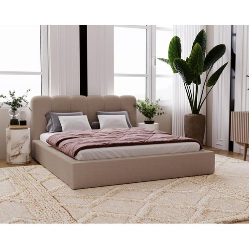 Diana Polsterbett 160x200 Boucle, Doppelbett mit Bettkasten, Lattenrost, Kopfteil - Polsterbett Braun (Anthology 5)