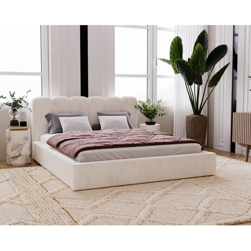 Diana Doppelbett 180x200 - Velvet, Samtstoff, Doppelbett mit Bettkasten, Lattenrost - Polsterbett Vanille (Amor Velvet 4323)