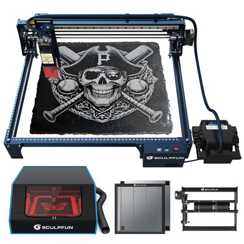 SCULPFUN S30 PRO 10W mit Auto Air Assist, Rotary Roller, Gehäuse und Honeycomb Wabenplatte 400*400mm, Laser Gräviermaschine mit Zubehör Kit