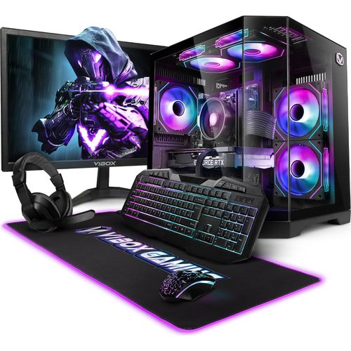Vibox Gaming PC Set Komplett - Monitor 23 Zoll - AMD Ryzen 5 5500 4,2GHz - RTX 4060 16GB - 32GB RAM - 1TB NVMe SSD - Windows 11 - WLAN - Schwarz