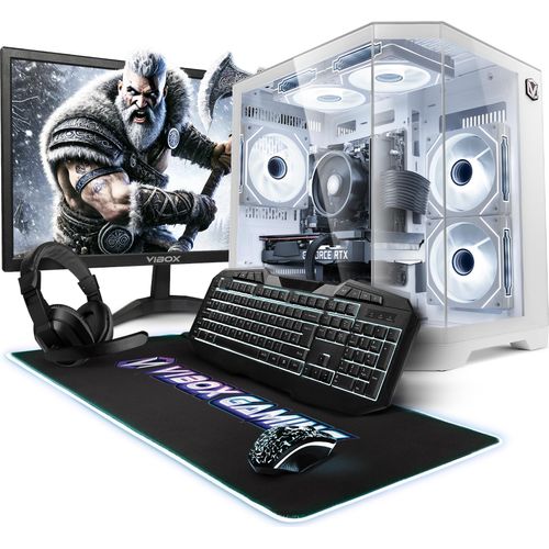 Vibox Gaming PC Set Komplett - Monitor 23 Zoll - AMD Ryzen 5 5500 4,2GHz - RTX 4060 16GB - 32GB RAM - 1TB NVMe SSD - Windows 11 - WLAN - Weiß