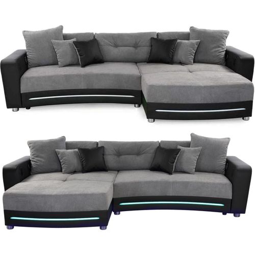 MULTIMEDIA-ECKSOFA Couch mit RGB-LED Bluetooth Soundsystem USB in Grau / Schwarz / 15411