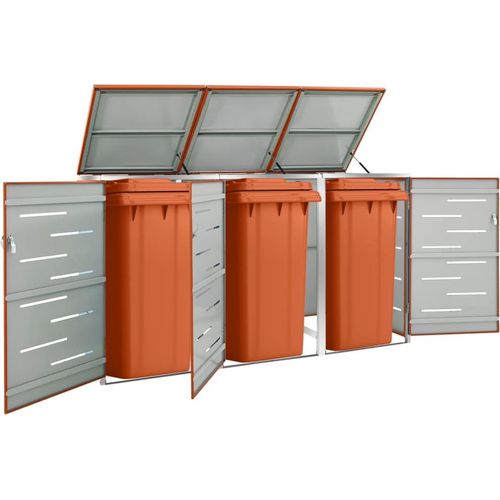 Mülltonnenbox Edelstahl Paneel verzinkt für 3 Tonnen bis je 240 l versch. Farben, Farbe:orange, Größe:207 x 77.5 x 115 cm