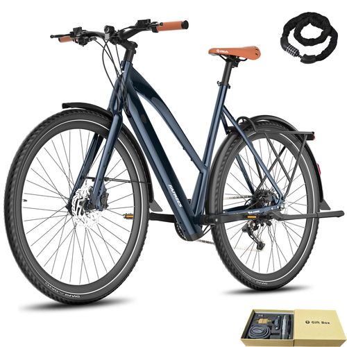 E-bike 28 Zoll Rostfreie Aluminiumlegierung bis zu 100 km Damenfahrrad Wasserdicht IPX4 Pedelec mit 9 Gang, Blau