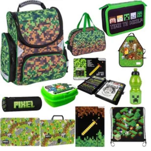 Goldkids Set XXL 12er Schulranzen Ranzen Tornister Federmappe Turnbeutel Brotdose Trinkflasche Kreative- Set Aktenmappe Stiftetasche Game Motiv