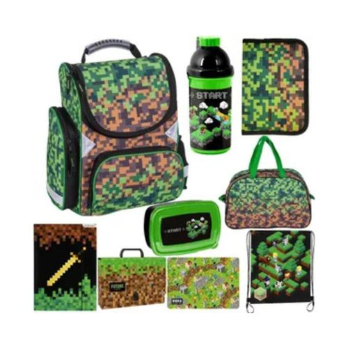 Goldkids Set XXL 9er Schulranzen Ranzen Tornister Federmappe Turnbeutel Brotdose Trinkflasche Aktenmappe Sporttasche Game Motiv