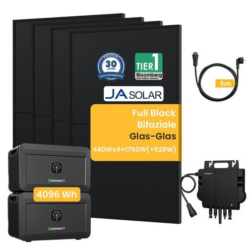 Balkonkraftwerk mit Speicher 4096Wh Growatt NOAH 2000 mit Jasolar 1760W(+528W) Bifaziale Solarmodule und NEO800W (NOAH 2000 * 2+NEO800W+1760W)