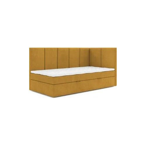 Jugendbett, Eckbett ERIS MAX, Boxspringbett, Federkern VISCO Topper (80x200 cm, Gelb - Swing 07, Öffnungsseite RECHTS)