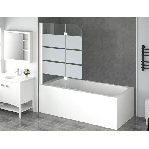 form&style Badewannenaufsatz 2-teilig CABIA 1120 x 1400 mm Glasdekor Querstreifen Profilfarbe weiß