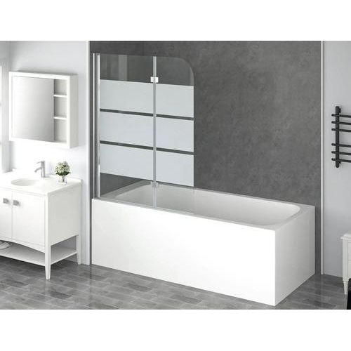 form&style Badewannenaufsatz 2-teilig CABIA 1120 x 1400 mm Glasdekor Querstreifen Profilfarbe chrom
