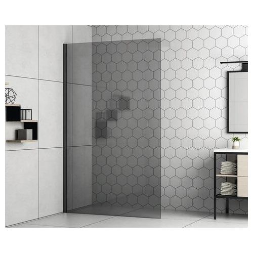 form&style Walk In MODENA 90 x 195 cm Profil schwarz matt Glasdekor Grau schmutzabweisende Glasbeschichtung