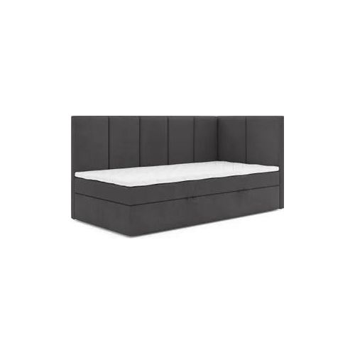 Jugendbett, Eckbett ERIS MAX, Boxspringbett, Federkern VISCO Topper (80x200 cm, Dunkelgrau - Swing 19, Öffnungsseite RECHTS)