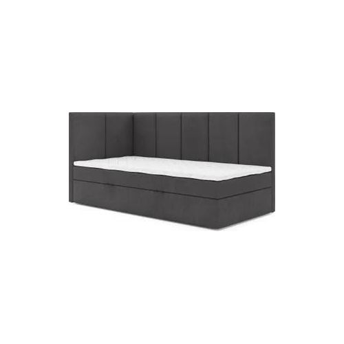 Jugendbett, Eckbett ERIS MAX, Boxspringbett, Federkern VISCO Topper (90x200 cm, Dunkelgrau - Swing 19, Öffnungsseite LINKE)