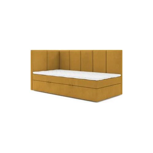 Jugendbett, Eckbett ERIS MAX, Boxspringbett, Federkern VISCO Topper (80x200 cm, Gelb - Swing 07, Öffnungsseite LINKS)