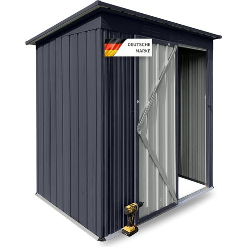 Albatros Profi Gerätehaus S – verzinktes Metall in Anthrazit (RAL 7016) | 165x86x174cm, 2,1m³ | Schloss & Werkzeughaken | wetterfest Geräteschuppen