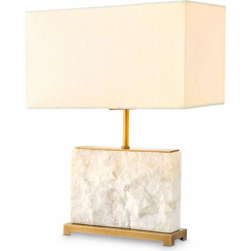 Casa Padrino Luxus Marmor Tischleuchte Weiß / Antik Messing H. 55 cm - Marmor Schreibtischleuchten
