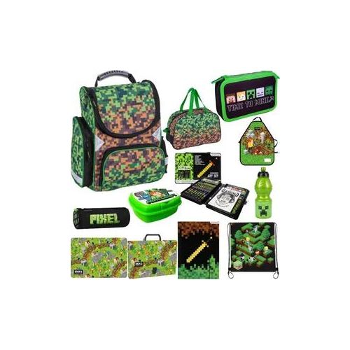 Goldkids Set XXL 12er Schulranzen Ranzen Tornister Federmappe Turnbeutel Brotdose Trinkflasche Kreative- Set Aktenmappe Stiftetasche Game Motiv