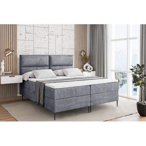 ALTDECOR Boxspringbett mit Schwarz Füßen, Matratze und Lattenrost, Boxbett, Topper, Polsterbett mit Bettkasten, Bett mit Stauraum H3-Matratze, Doppelbett - BOXI3-FC- 120x200 - Grau Samt Image