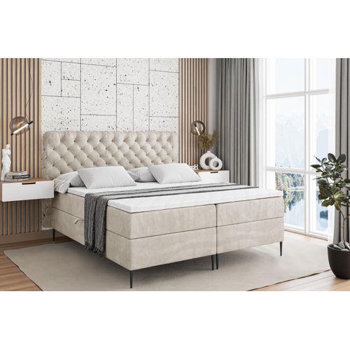 ALTDECOR Boxspringbett mit Schwarz Füßen, Matratze und Lattenrost, Boxbett, Topper, Polsterbett mit Bettkasten, Bett mit Stauraum H4-Matratze, Doppelbett - BOXI8-FC- 140x200 - Beige Monolith 04 Image