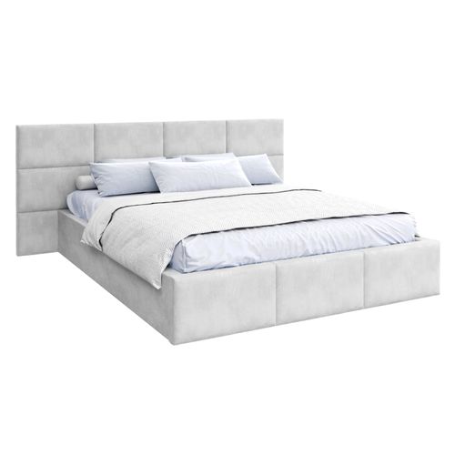 Bett DORIS 180x200 cm Polsterbett mit Lattenrost aus Metall Bettkasten Samt Trinity weiß Wandpaneele