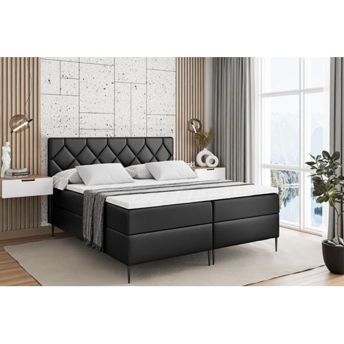 ALTDECOR Boxspringbett mit Schwarz Füßen, Matratze und Lattenrost, Boxbett, Topper, Polsterbett mit Bettkasten, Bett mit Stauraum H4-Matratze, Doppelbett - CATOR-FC- 120x200 - Schwarz Kunstleder Image