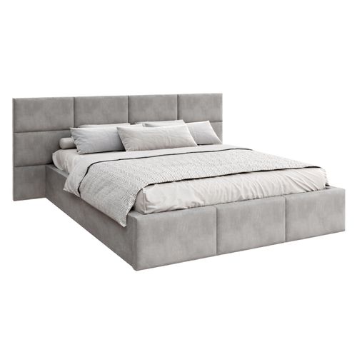 Bett DORIS 120x200 cm Polsterbett mit Lattenrost aus Metall Bettkasten Samt Trinity grau Wandpaneele
