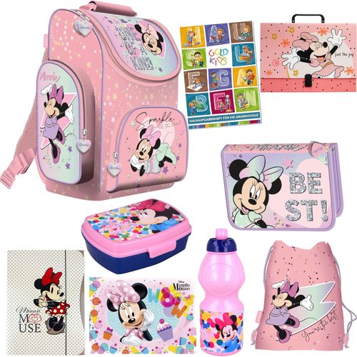 Goldkids - Set XXL 9er Schulranzen Ranzen Tornister Federmappe Turnbeutel Brotdose Trinkflasche Aktenmappe - Minnie Motiv 1-3 Klasse