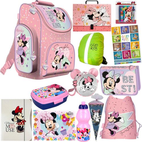 Goldkids - Set XXL 13er Schulranzen Ranzen Tornister Federmappe Turnbeutel Brotdose Trinkflasche Aktenmappe - Minnie Motiv 1-3 Klasse