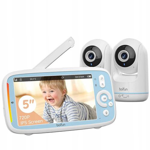 BOIFUN Babyphone mit 2 Kameras ohne WLAN, Intelligente Nachtsicht, PTZ 360° Ansicht, 5