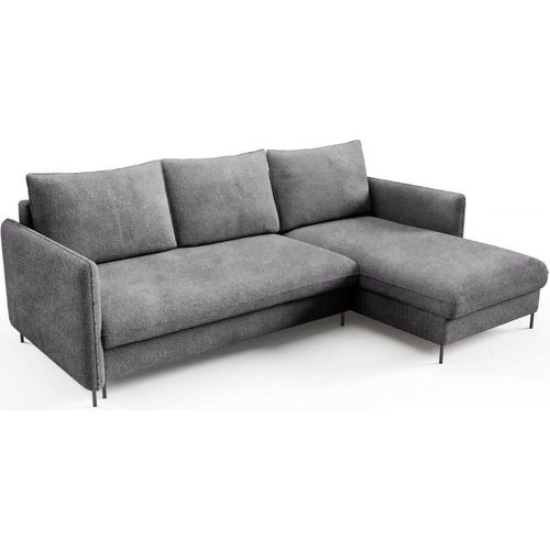 Ecksofa Bella Boucle dunkelgrau mit Schlaffunktion - Stoff Abriamo 07