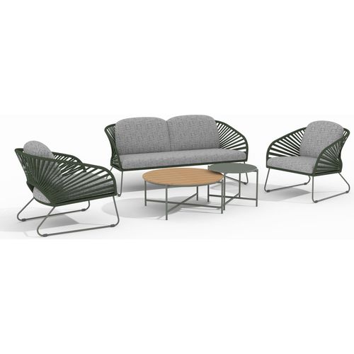Gartenlounge-Set ></noscript>Novella< (5-teilig) grün / grau, 2-Sitzer, 2x Sessel, 2 Couchtische