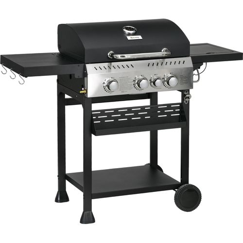 Outsunny Gasgrill 3 KW 3+1 Brenner BBQ Grillwagen aus Edelstahl Seitenbrenner