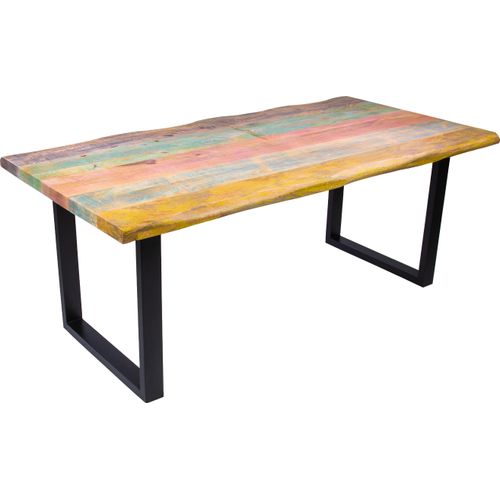 Esstisch Baumkante 160 x 85 cm Mango massiv Bunt U-Gestell Schwarz LIBRO