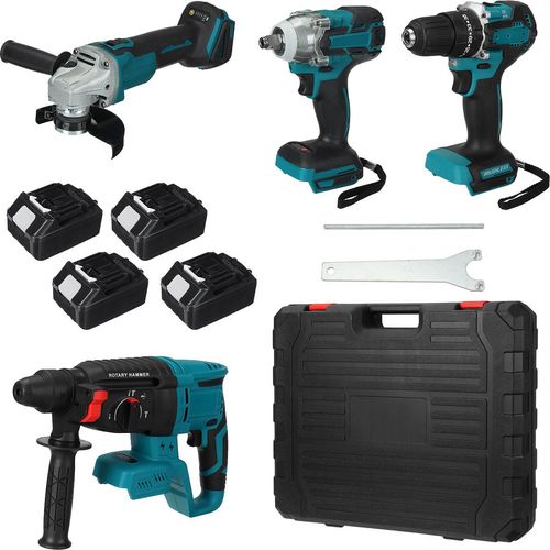 Drillpro 4-in-1 Elektrowerkzeug-Set: 800Nm Schlagschrauber, 125mm Winkelschleifer, Hochgeschwindigkeits-Bohrmaschine und 4-Funktions-Bohrhammer