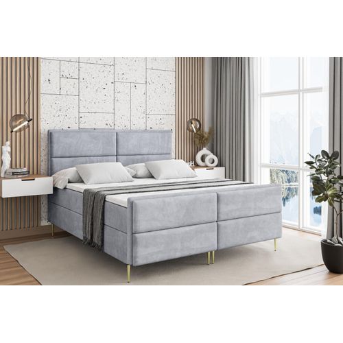 ALTDECOR Boxspringbett mit Gold Füßen, Matratze und Lattenrost, Topper, Fußteil, Polsterbett mit Bettkasten, Bett mit Stauraum H4-Matratze, Doppelbett - AURA-FZ-Z - 140x200 - Grau Monolith Image