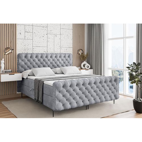 ALTDECOR Boxspringbett mit Schwarz Füßen, Matratze und Lattenrost, Topper, Fußteil, Polsterbett mit Bettkasten, Bett mit Stauraum H4-Matratze, Doppelbett - BOXI8-FC-Z - 140x200 - Grau Monolith Image
