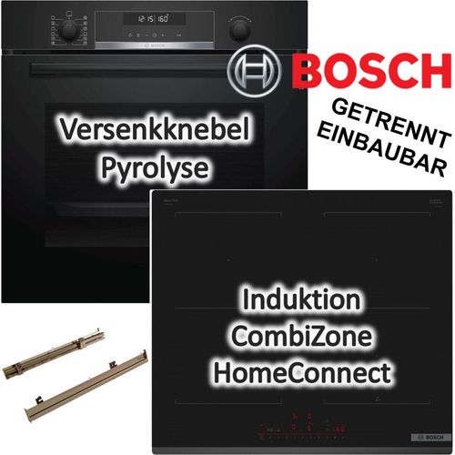 HERDSET BOSCH Einbau-Backofen PYROLYSE Teleskopauszug + Induktionskochfeld Bratsensor autark 60cm
